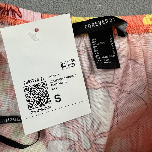 Forever 21 Floral Jumpsuit Romper S Pink Womens Strapless Sleeveless Pockets NWT - Picture 3 of 8